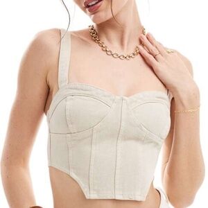 Miss Selfridge denim corset bralette top in stone size 4